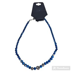 Bead and Rhinestone Necklace Women's Jewelry Sparkling Deep Blue NWT